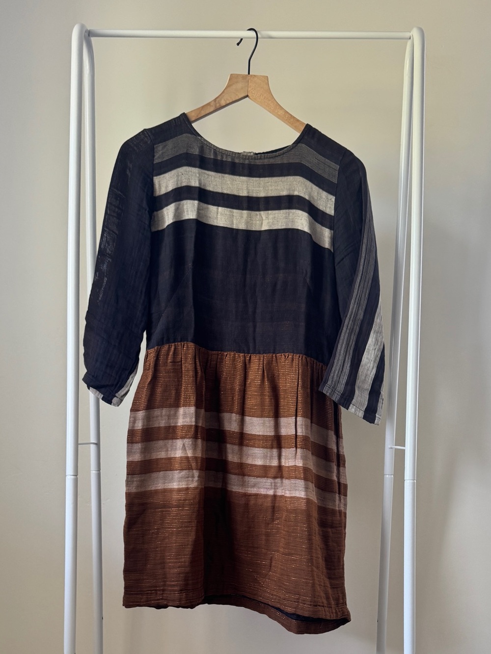 Ace & Jig Black and Brown Striped Drop-Waist Dress